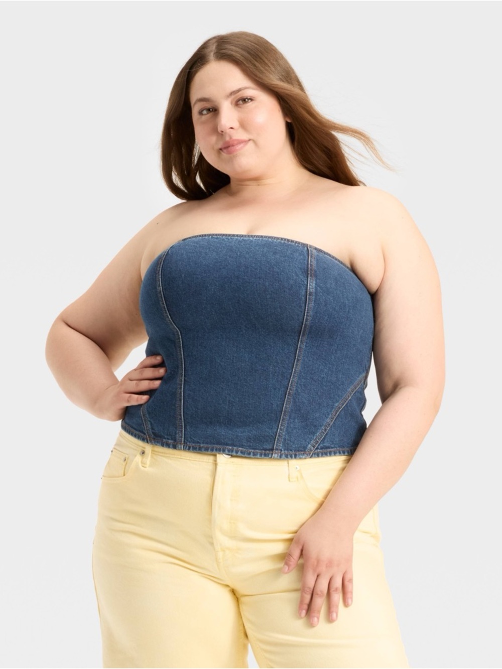 Sizes 17 / 24 Women's Denim Corset Tube Top - Universal Thread™ Dark Wash